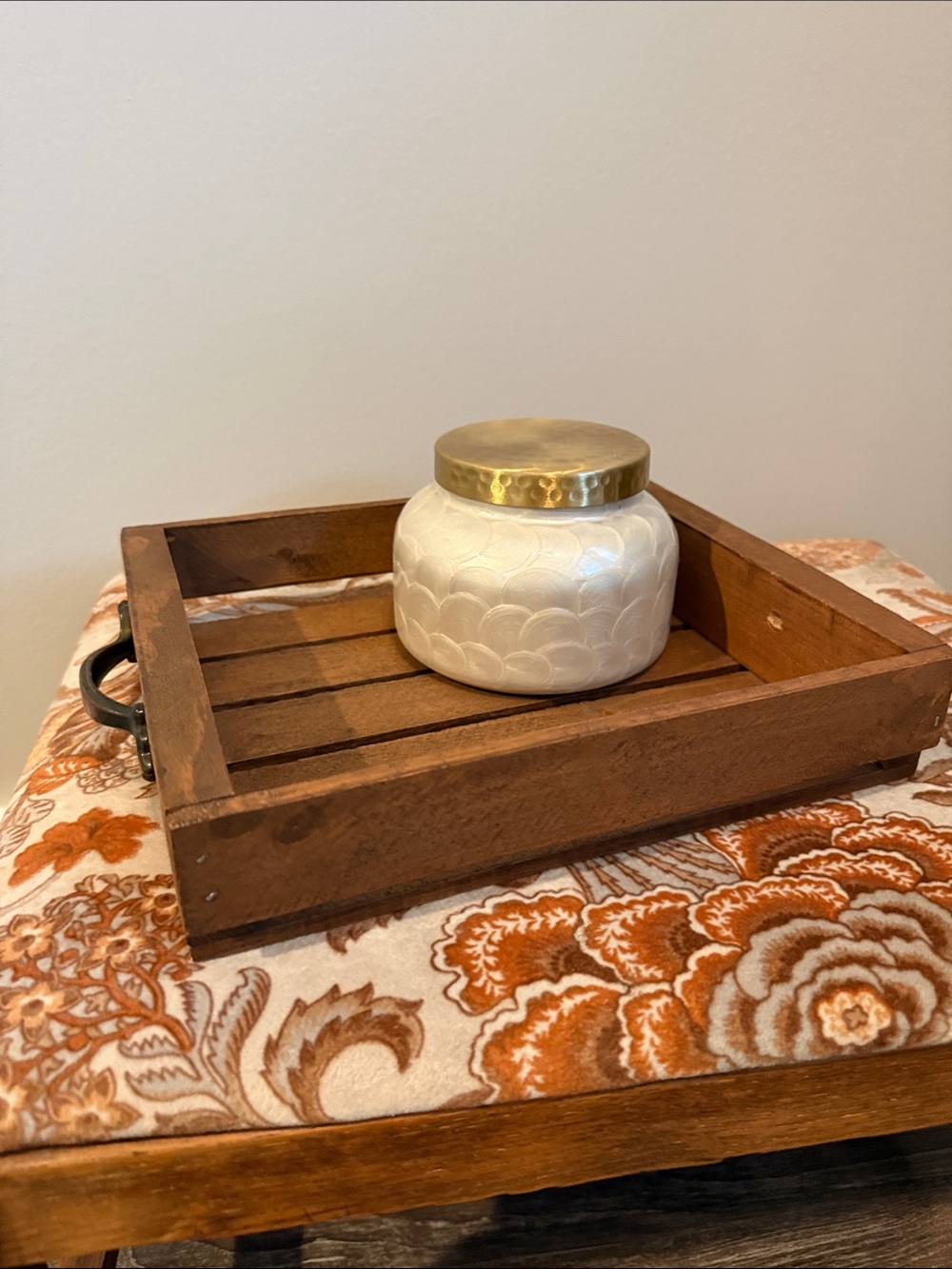 Rustic Farmhouse Wood Serving Tray w/ Metal Handles Coffee Table Decor